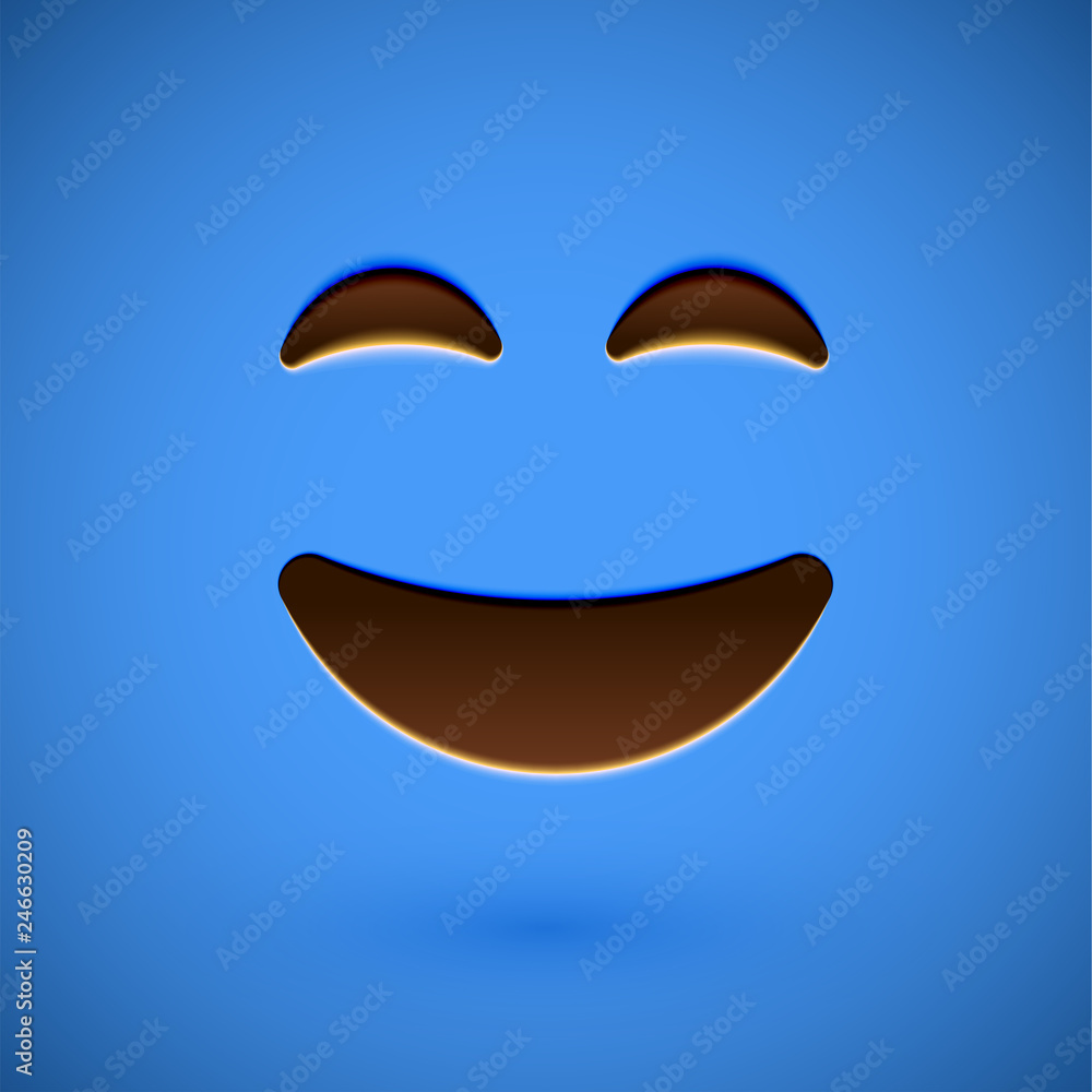 Obraz premium Blue realistic emoticon smiley face, vector illustration