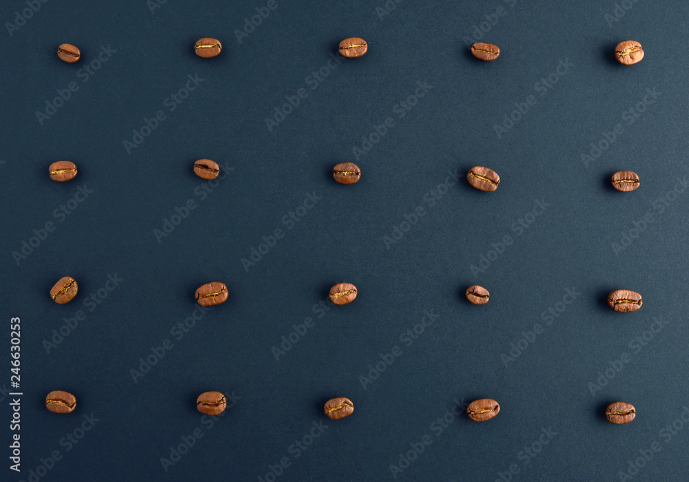 Roasted coffee beans concept. Horizontal arrangement. Roasted coffee beans concept. Horizontal arrangement.