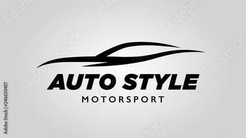 Abstract style auto sports car logo with concept vehicle icon silhouette