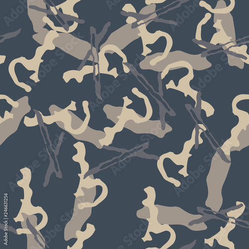 Urban camouflage of various shades of beige and blue colors