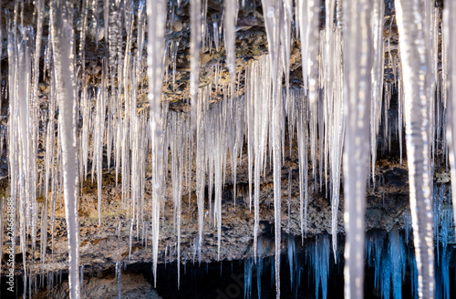 Ice stalactites in the cave.