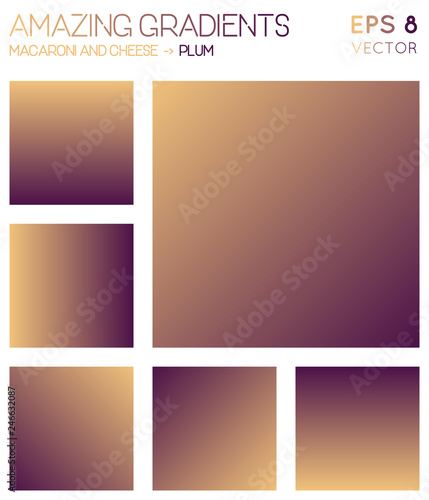 Colorful gradients in macaroni and cheese, plum color tones. Actual gradient background, splendid vector illustration.