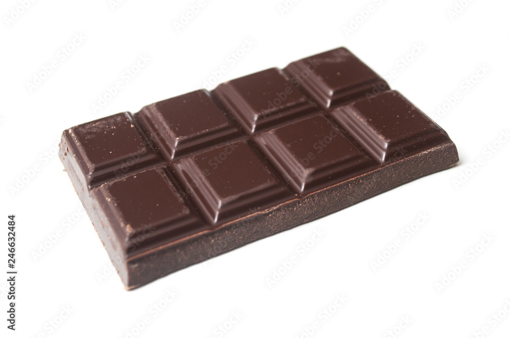 closeup of chocolate bar on white background closeup of chocolate bar on white background