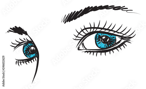 girl lady woman blue eyes illustration