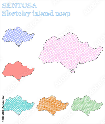 Sentosa sketchy island. Lovely hand drawn island. Majestic childish style Sentosa vector illustration.