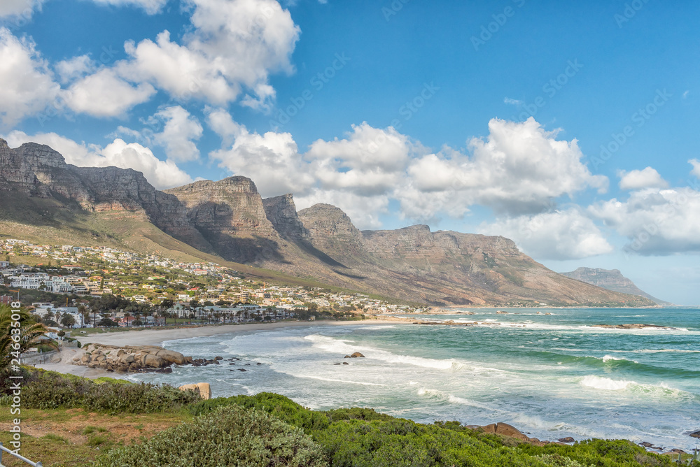 View of the coastline in Camps Bay in Cape Town