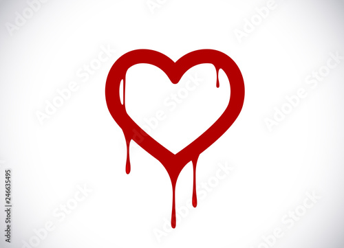 Red heart shape melting with drops. Bloody tatoo heart symbol for logo, branding.