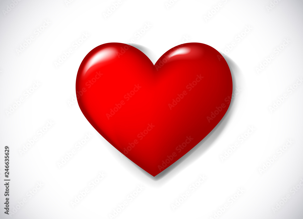 Red vector love heart shape. Three dimensional heart symbol for logo, branding.