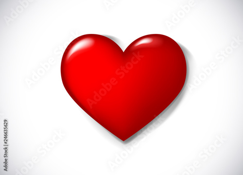 Red vector love heart shape. Three dimensional heart symbol for logo, branding.