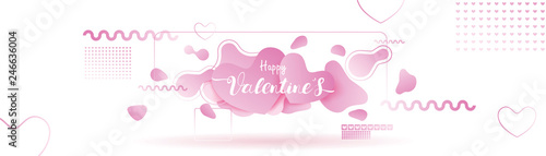 Valentines heart. Decorative pink background with hearts and loves flying and Floating on abstract liquid background in memphis style. symbols of love for Happy Mother's, Valentine design banner