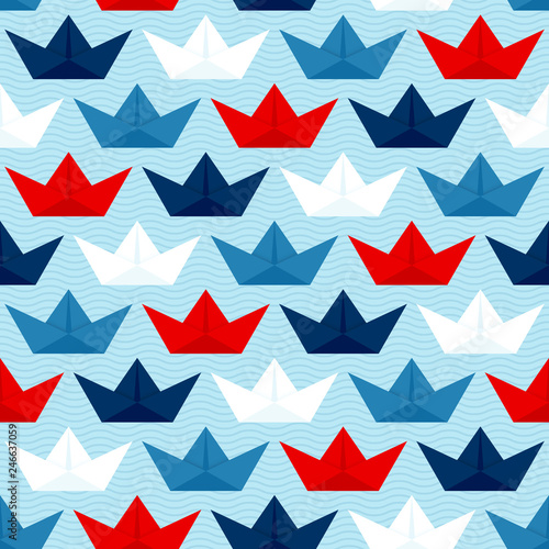 Seamless Pattern Paperboats & Waves