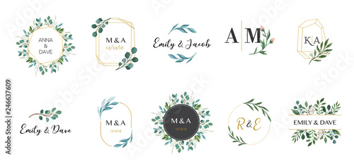Wedding logos, hand drawn elegant, delicate monogram collection