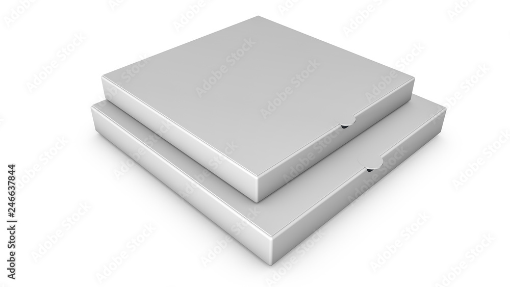 Stacks of white pizza boxes. Template for advertising. 3d render Stacks of white pizza boxes. Template for advertising. 3d render