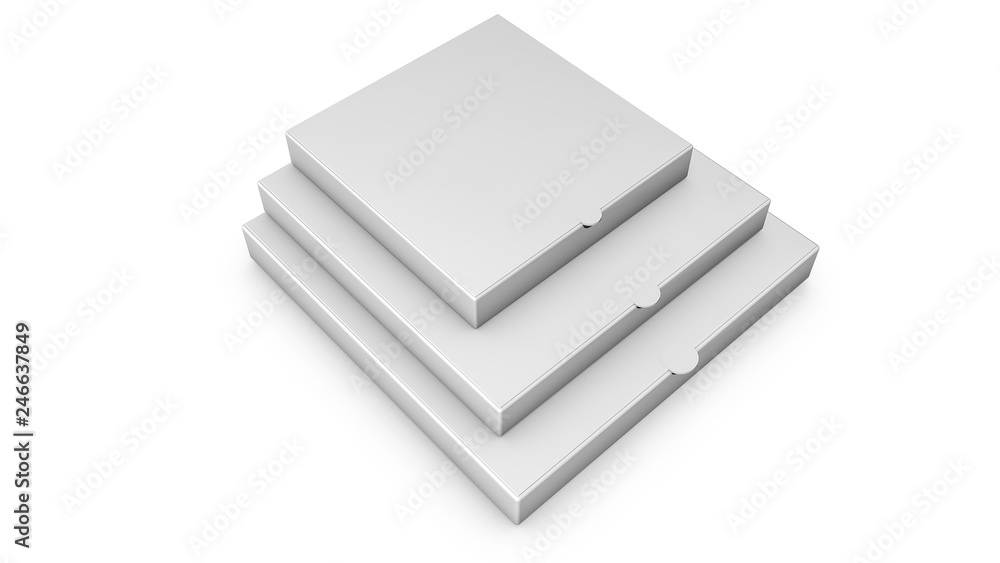 Stacks of white pizza boxes. Template for advertising. 3d render Stacks of white pizza boxes. Template for advertising. 3d render