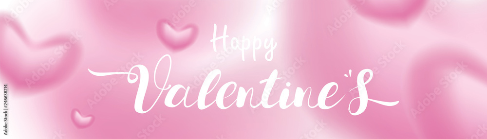 Valentine day 3D pink Romantic Hearts shape blurry flying and Floating on pastel background. symbols of love for Happy Women's, Mother's, Valentine's Day, birthday greeting card design banner