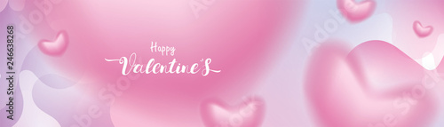 Valentine day 3D pink Romantic Hearts shape blurry flying and Floating on abstract pastel liquid background. symbols of love for Happy Mother's, Valentine's Day greeting card design banner