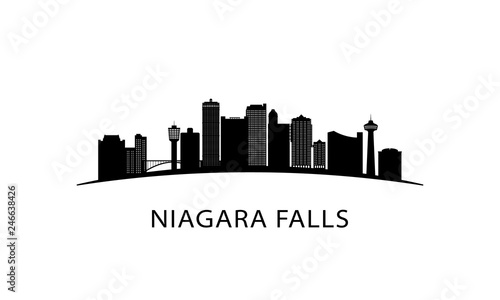 Niagara Falls city skyline. Black cityscape isolated on white background. Vector banner.