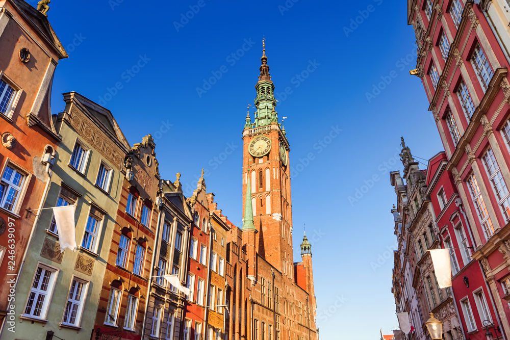 Colorful facades in the old town of Gdansk, Poland