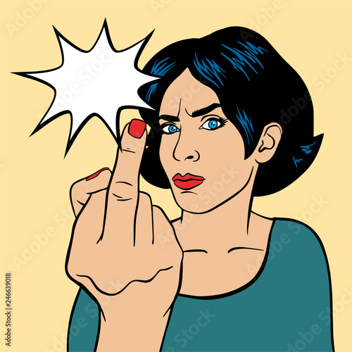 Pretty woman with black hair sending a flying kiss over halftone dot background. Vector art pop illustration