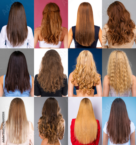 Сollage of different colors of female hair