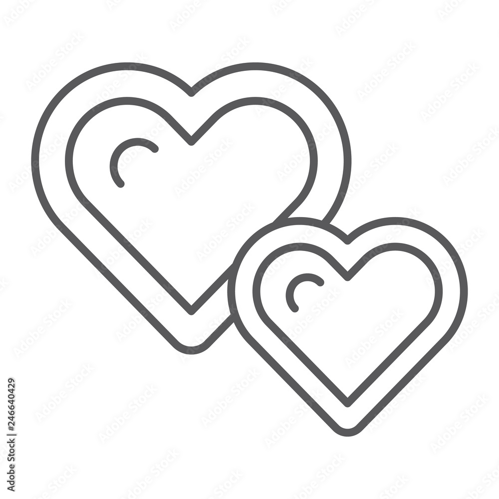 Live hearts thin line icon, love and like, heart sign, vector graphics, a linear pattern on a white background.