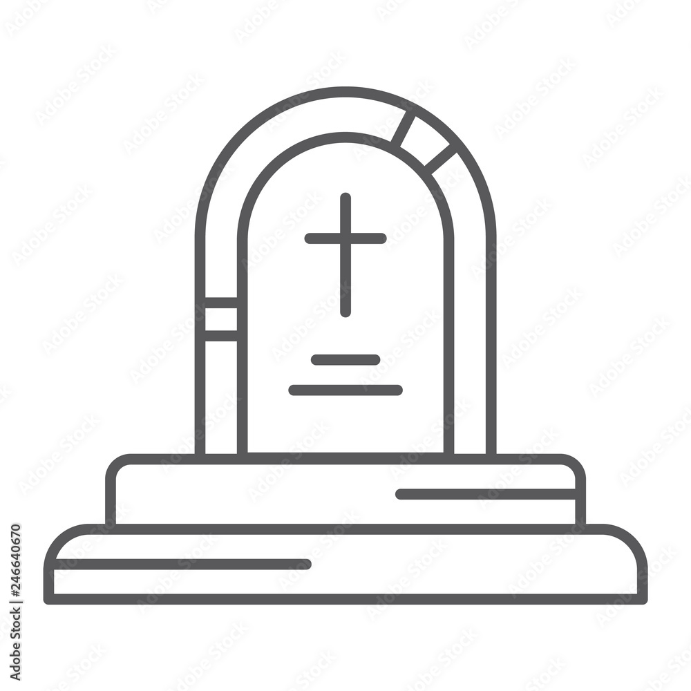 Game over thin line icon, game and play, grave sign, vector graphics, a linear pattern on a white background.