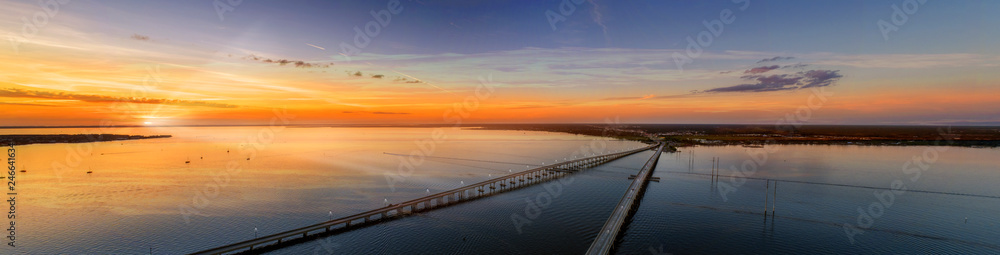 Panoramic aerial of Charlotte Harbor Punta Gorda Bridge