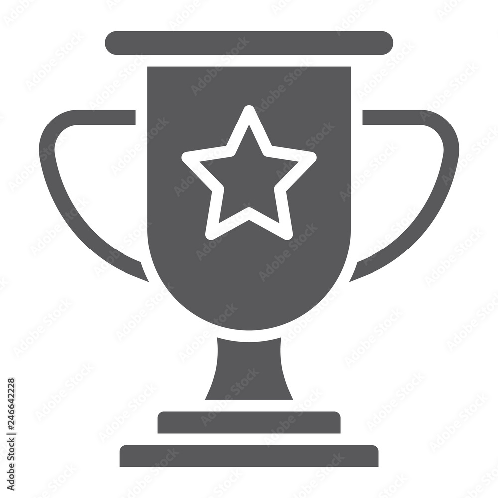 Winner glyph icon, game and award, trophy cup sign, vector graphics, a solid pattern on a white background. Winner glyph icon, game and award, trophy cup sign, vector graphics, a solid pattern on a white background.