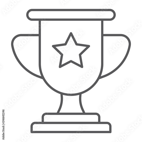 Winner thin line icon  game and award  trophy cup sign  vector graphics  a linear pattern on a white background.