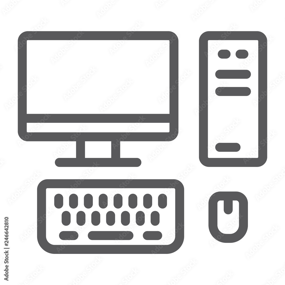 Pc line icon, technology and computer, desktop sign, vector graphics, a linear pattern on a white background. Pc line icon, technology and computer, desktop sign, vector graphics, a linear pattern on a white background.