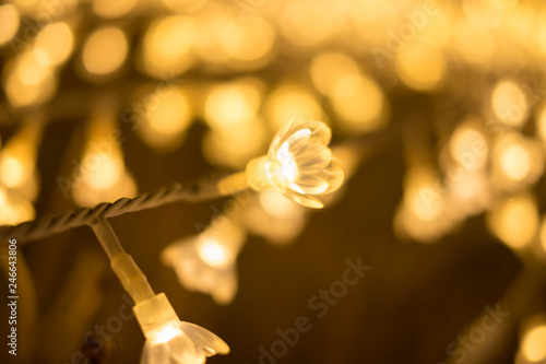 Closeup of flower shaped LED lights in Nabana No Sato Spring Illumination, Mie, Japan