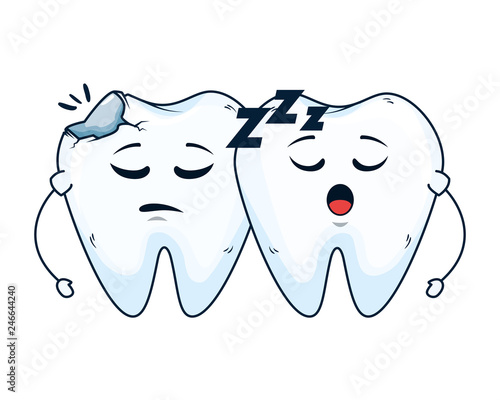 comic teeth couple sleeping kawaii characters