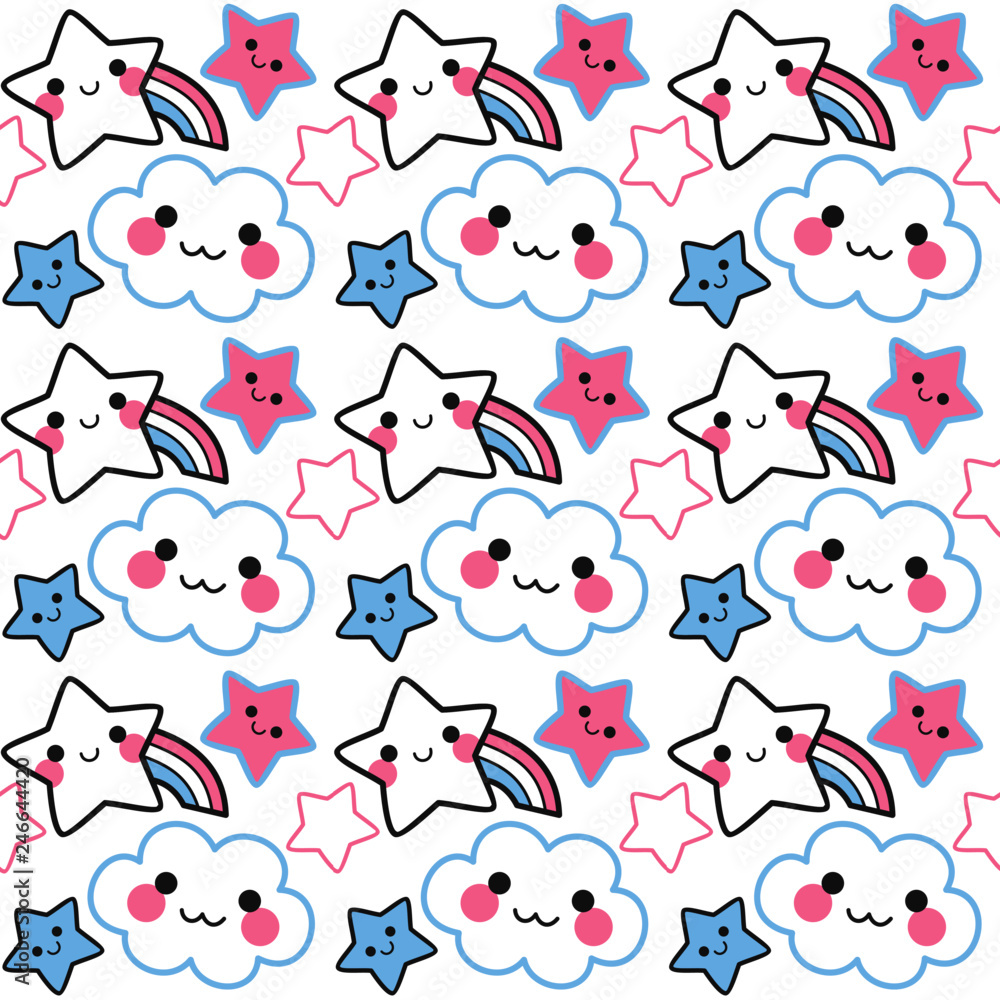 Obraz premium Cute kawaii vector stars background pattern