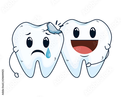 comic teeth break couple kawaii characters