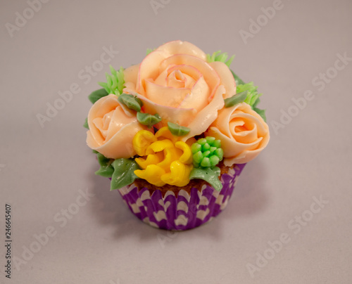 Baked homemade cupcakes with buttercream flowers