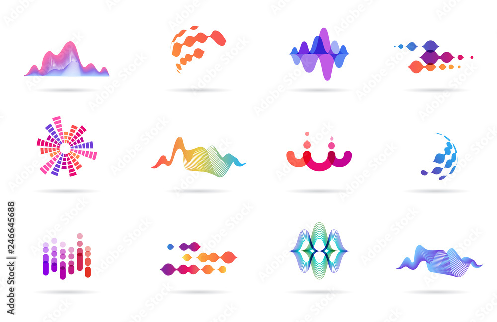 Sound wave, music, production logo and symbol collection, design icons - obrazy, fototapety, plakaty 