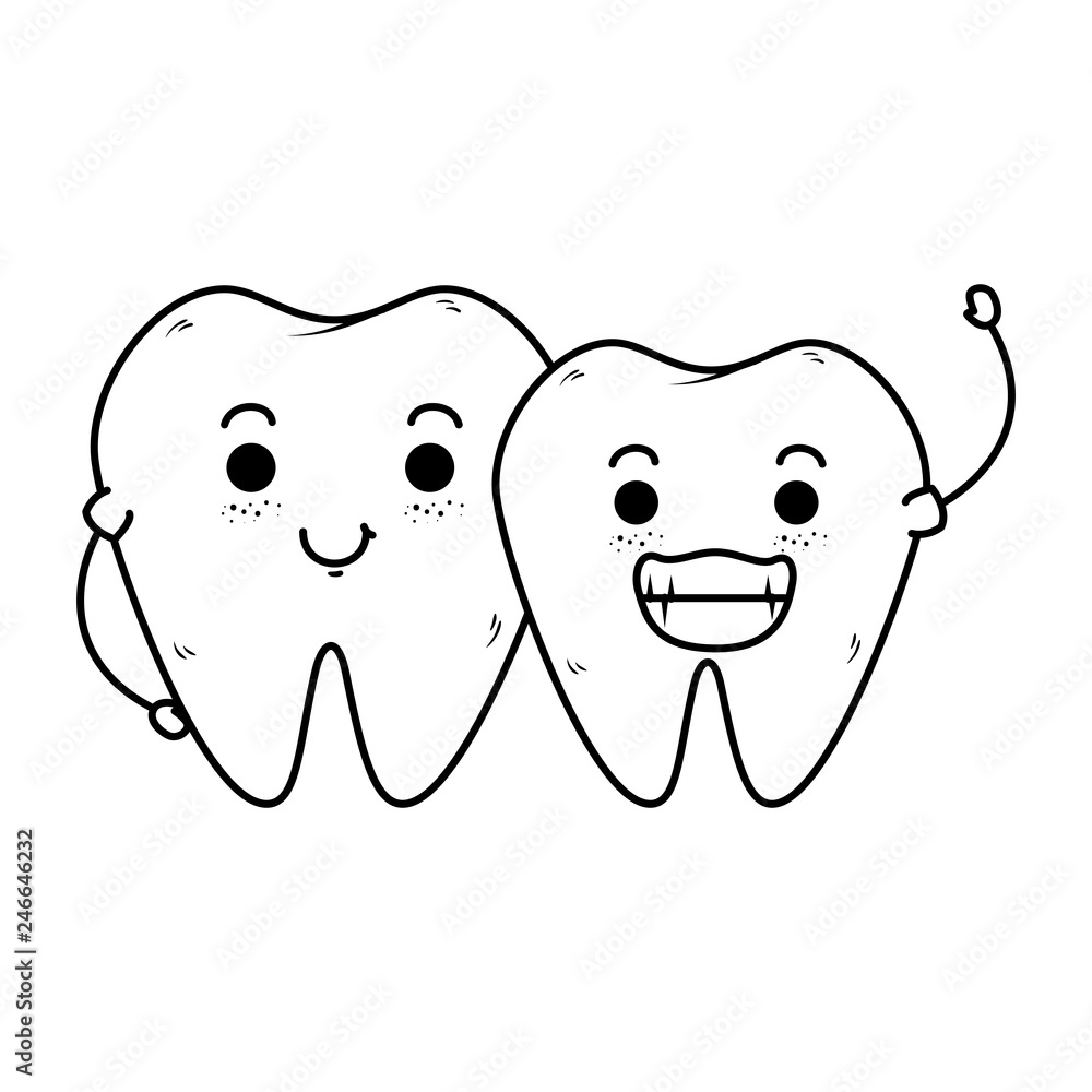 comic teeth couple kawaii characters comic teeth couple kawaii characters