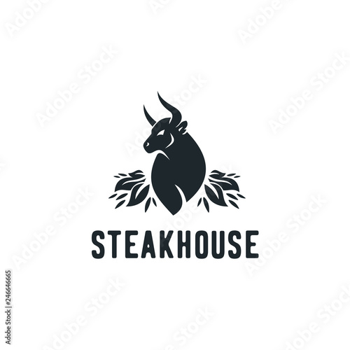Vintage Cattle. Steak House / Beef logo design inspiration. Grill Restaurant emblem