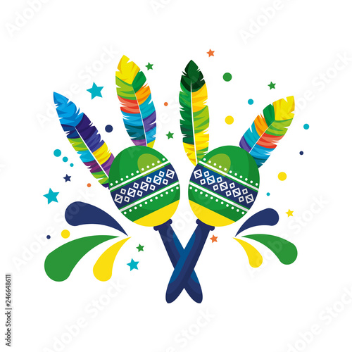 brazilian carnival maracas with feathers
