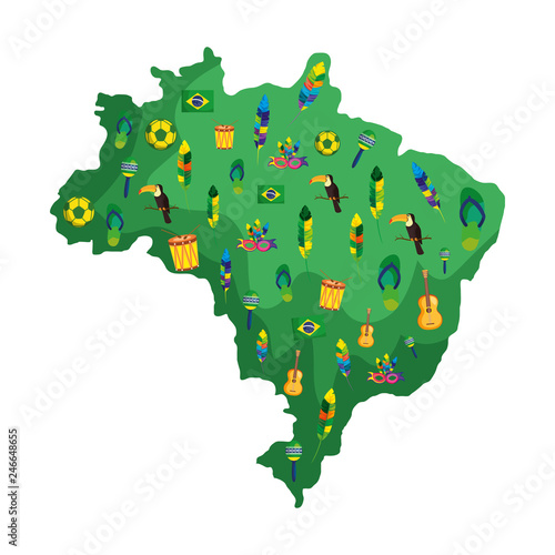 brazilian map with culture icons