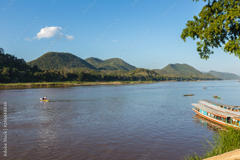 fishing boats on the Mekong River, Luang Prabang
