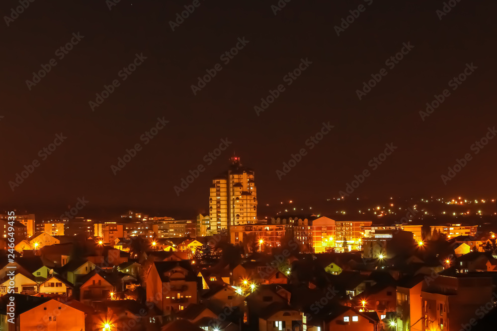 City in the night, Kragujevac in Serbia