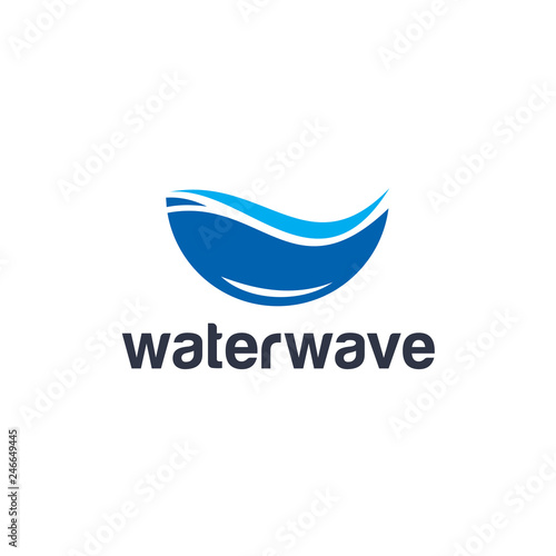 Sea or river ninth wave water sea ocean flow blue. Storm and tempest. Harmonious vector logo.
