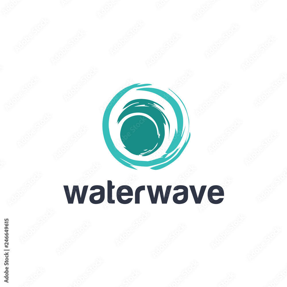 Sea or river ninth wave water sea ocean flow blue. Storm and tempest. Harmonious vector logo.
