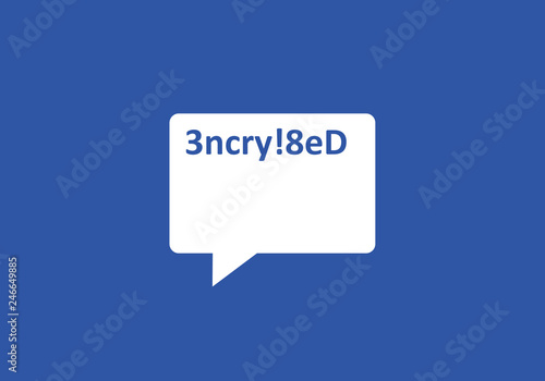Encryption and encrypted message in chat bubble - protection and security of privacy and secrecy of communication on the internet and social networking site. Vector illustration