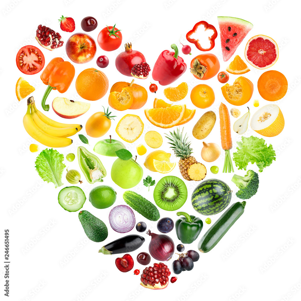 Heart of color fruits and vegetables