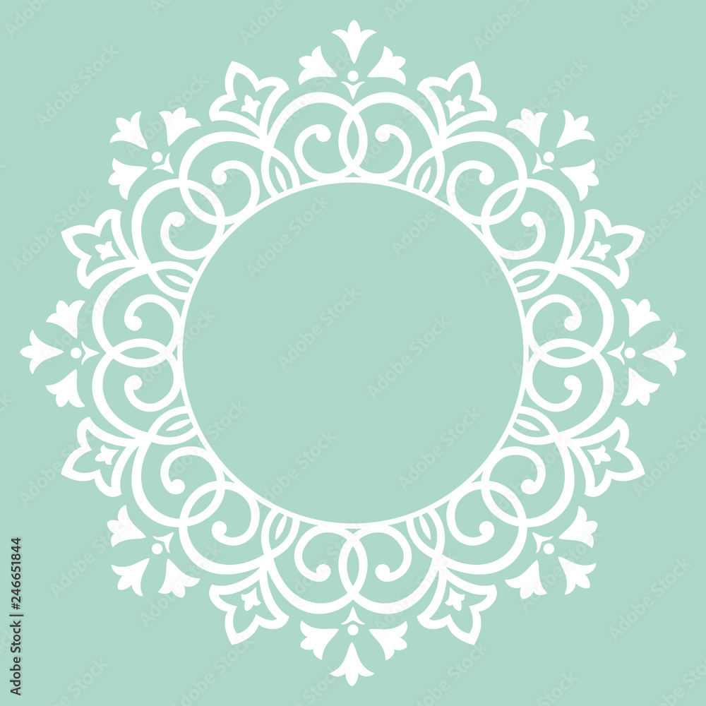 Decorative frame Elegant vector element for design in Eastern style, place for text. Floral blue border. Lace illustration for invitations and greeting cards