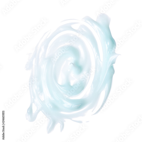 White blue cream beauty body care on white background isolation, top view