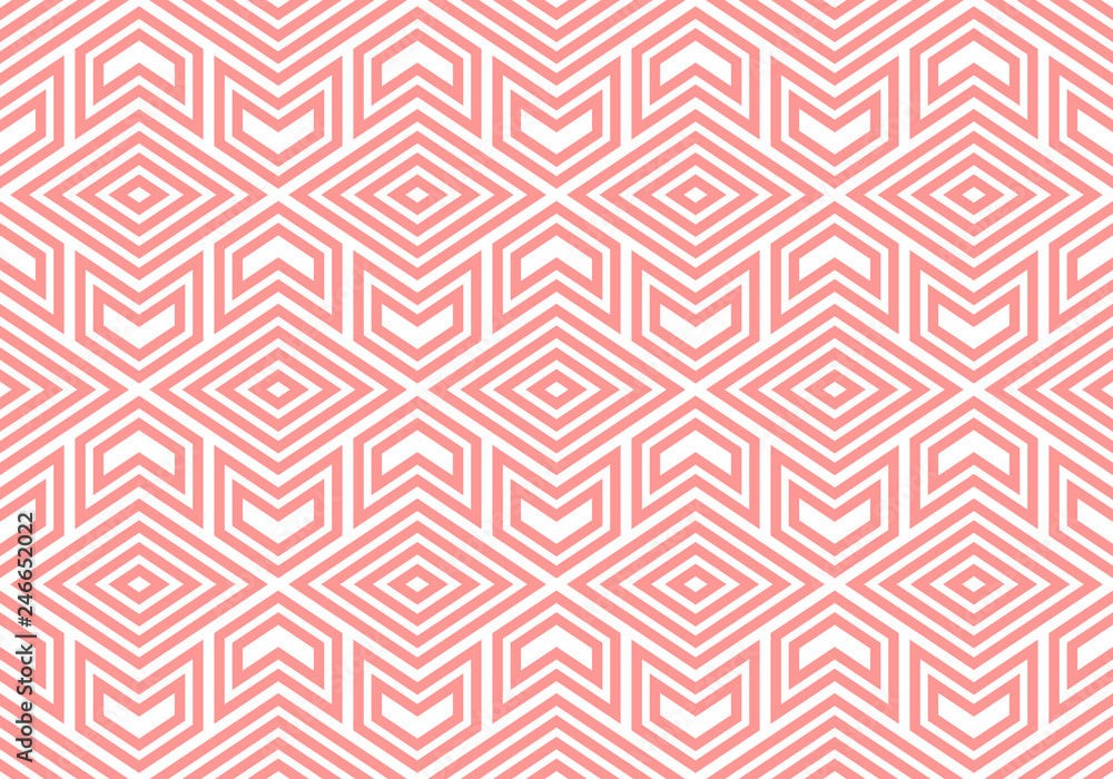 Abstract geometric pattern with stripes, lines. Seamless vector background. White and pink ornament. Simple lattice graphic design Abstract geometric pattern with stripes, lines. Seamless vector background. White and pink ornament. Simple lattice graphic design