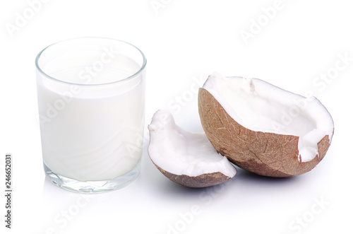 A glass of coconut milk on a white background. Isolation